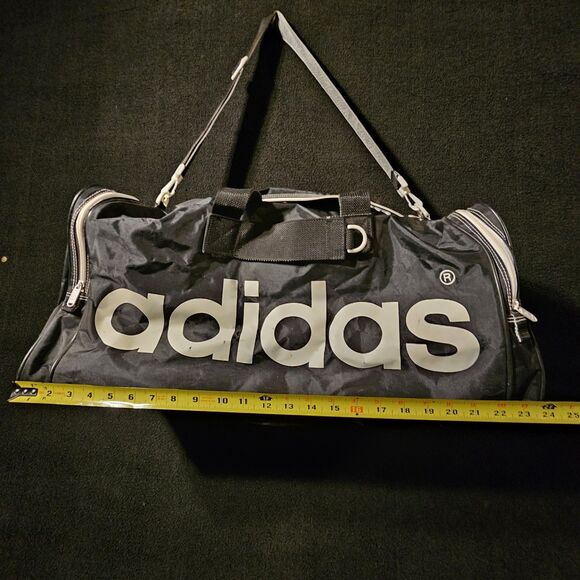 VTG Y2K Adidas Distressed Spell Out Big Logo Handled Duffel Weekender/Gym Bag - Picture 12 of 14